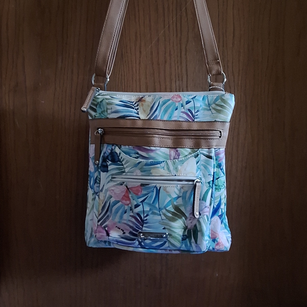 Rosetti Floral Crossbody Bag with Tan Accents